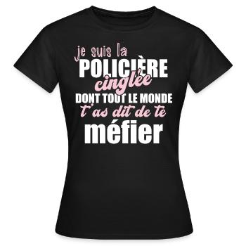 Policière idée cadeau métier gardien de la paix. - T-shirt Femme - noir - Devant - AI Model Female 172 dark (172cm)