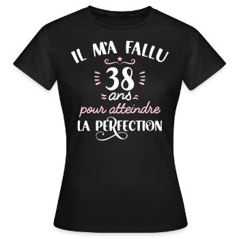Anniversaire 38 ans, idée cadeau date de naissance - T-shirt Femme - noir - Devant - AI Model Female 172 dark (172cm)