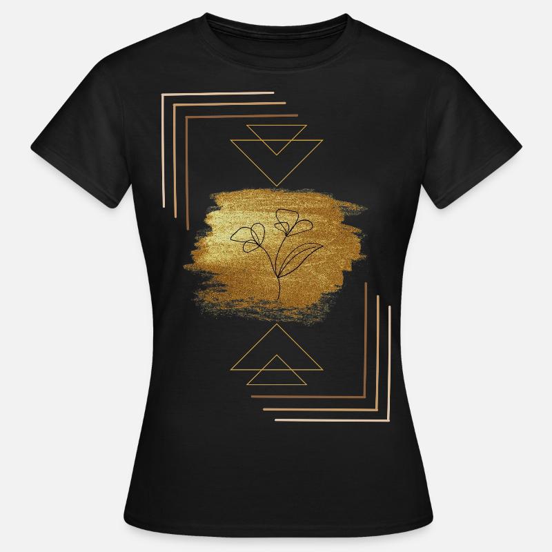Design doré et abstrait avec fleur - T-shirt Femme - noir