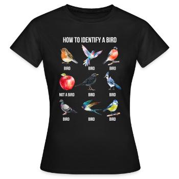 Funny Bird Nerd Design Comment identifier un oiseau - T-shirt Femme - noir - Devant - AI Model Female 172 dark (172cm)