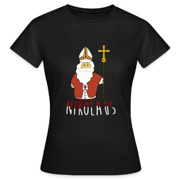 Nikolaus - Frauen T-Shirt - Schwarz - Vorne - AI Model Female 172 dark (172cm)