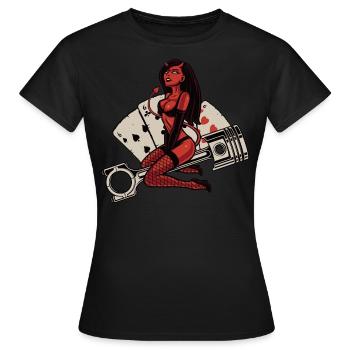 Heisse Teufelin 666 reitet auf Motorkolben - Frauen T-Shirt - Schwarz - Vorne - AI Model Female 172 dark (172cm)