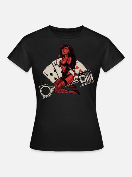 Hot Devil 666 rides on engine piston - Women's T-Shirt - black