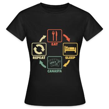 Canasta Spiel Kartenspiel spielen Eat Sleep - Frauen T-Shirt - Schwarz - Vorne - AI Model Female 172 dark (172cm)