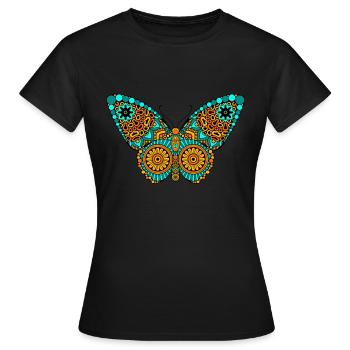 Schmetterling Butterfly Mandala Tatoo Tribal - Frauen T-Shirt - Schwarz - Vorne - AI Model Female 172 dark (172cm)