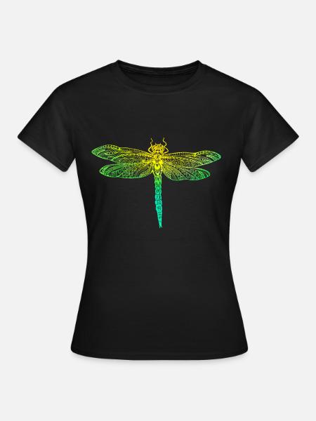 Filigrane Libelle Realistisches Insekt Mandala - Frauen T-Shirt - Schwarz