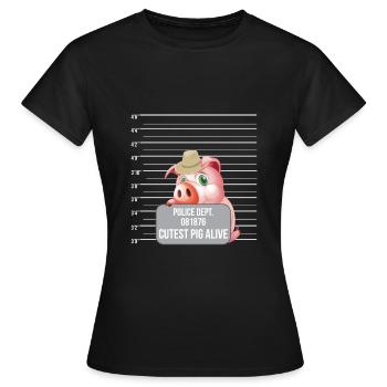 Cutest Pig Alive Lustiges Schwein - Frauen T-Shirt - Schwarz - Vorne - AI Model Female 172 dark (172cm)