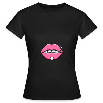 Maske mit Lippen und Piercings Gesichtsmaske - Frauen T-Shirt - Schwarz - Vorne - AI Model Female 172 dark (172cm)
