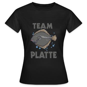 Team Platte Plattfisch Brandungsangln Scholle - Frauen T-Shirt - Schwarz - Vorne - AI Model Female 172 dark (172cm)
