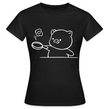 SCHWEIN KOCH TIER BRATPFANNE SPIEGELEI GASTRONOMIE - Frauen T-Shirt - Schwarz - Vorne - AI Model Female 172 dark (172cm)