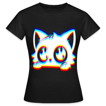 EDM Katze Glitch Style - Frauen T-Shirt - Schwarz - Vorne - AI Model Female 172 dark (172cm)