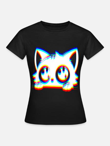 EDM Katze Glitch Style - Frauen T-Shirt - Schwarz