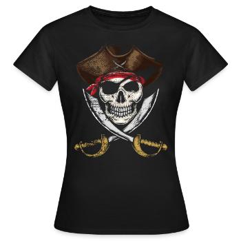 Pirate Skull Skull Retro - T-shirt Femme - noir - Devant - AI Model Female 172 dark (172cm)