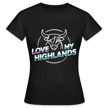 Mon bétail des Highlands J’adore Highlands - T-shirt Femme - noir - Devant - AI Model Female 172 dark (172cm)