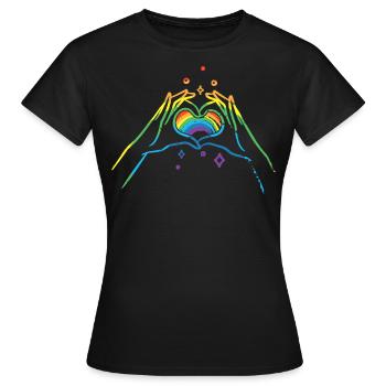 CSD LGBT Hände formen Regenbogen Herz Pride - Frauen T-Shirt - Schwarz - Vorne - AI Model Female 172 dark (172cm)