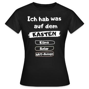 Ich hab was auf dem Kasten | Camping | Kastenwagen - Frauen T-Shirt - Schwarz - Vorne - AI Model Female 172 dark (172cm)
