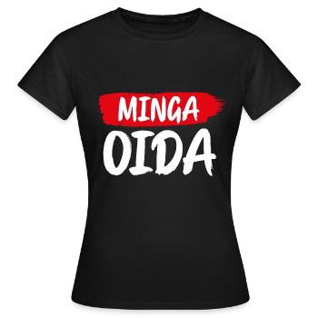 MINGA OIDA | MÜNCHEN | GESCHENK | ROT - Frauen T-Shirt - Schwarz - Vorne - AI Model Female 172 dark (172cm)