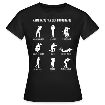Fotograf, Kamera Sutra ,Stellungen Fotoshoot - Frauen T-Shirt - Schwarz - Vorne - AI Model Female 172 dark (172cm)