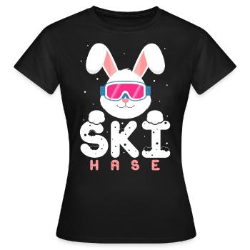 Lapin de ski avec lunettes, lapins,Party Apres Ski - T-shirt Femme - noir - Devant - AI Model Female 172 dark (172cm)
