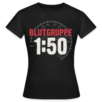 Blood Group 1:50 Gasoline Moped DDR Ostalgie Simson - Women's T-Shirt - black - Front - AI Model Female 172 dark (172cm)