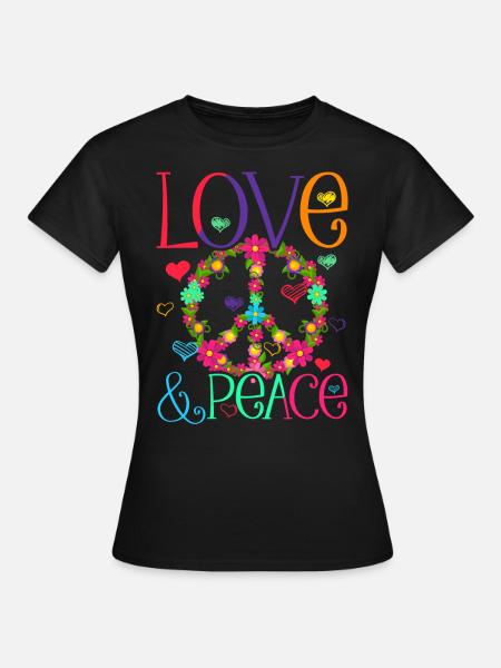 Hippie Love Peace Flower Power Friedensbewegung - Frauen T-Shirt - Schwarz