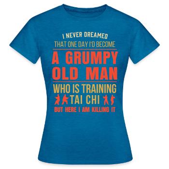 Mens Tai Chi Chuan Taiji Arts martiaux chinois - T-shirt Femme - bleu saphir antique chiné - Devant - AI Model Female 172 dark (172cm)