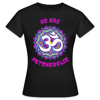 Trippy Psytrance Om Trance Goa Rave Techno UV - Frauen T-Shirt - Schwarz - Vorne - AI Model Female 172 dark (172cm)