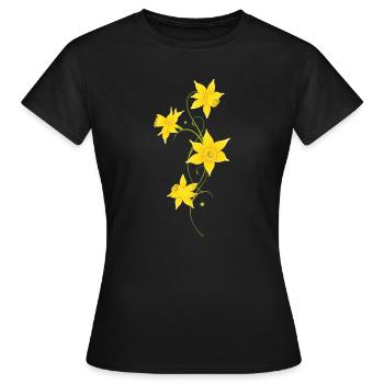 Fleurs de jonquilles, filigrane. Printemps, Pâques - T-shirt Femme - noir - Devant - AI Model Female 172 dark (172cm)
