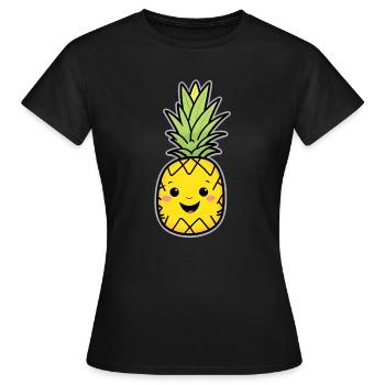 Mascotte de l’ananas de Kawaii - T-shirt Femme - noir - Devant - AI Model Female 172 dark (172cm)