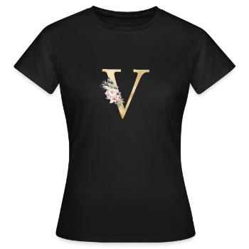 Personalisierbar Monogramm V Floral - Frauen T-Shirt - Schwarz - Vorne - AI Model Female 172 dark (172cm)