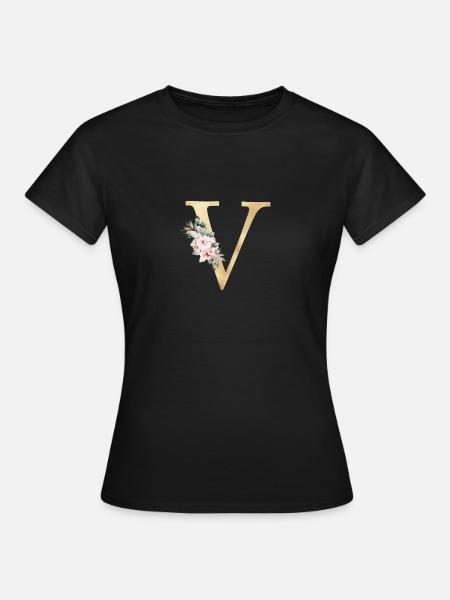 Customizable Monogram V Floral - Women's T-Shirt - black