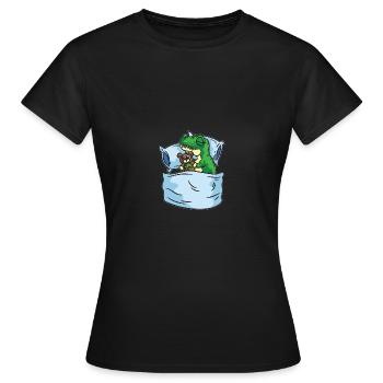 Schlafendes T-Rex Stofftier Sleepshirt - Frauen T-Shirt - Schwarz - Vorne - AI Model Female 172 dark (172cm)