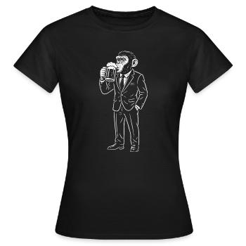 Chimp in a Suit Drinking Beer - Women's T-Shirt - black - Front - AI Model Female 172 dark (172cm)
