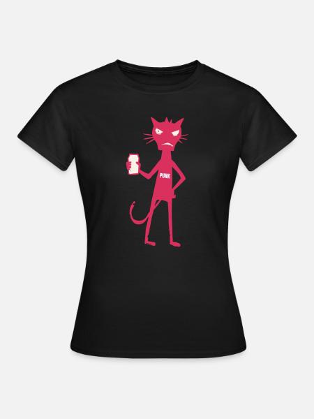 Little Monsters: Punk Cat Neon Attitude - Women's T-Shirt - black