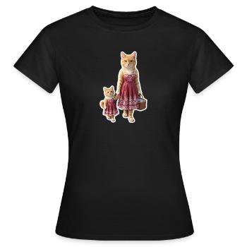 Ginger Cat Mom & Kitten Matching Dress | Whimsical - T-shirt Femme - noir - Devant - AI Model Female 172 dark (172cm)