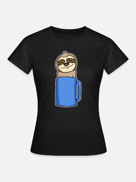 Faultier im Kaffeebecher - Frauen T-Shirt - Schwarz