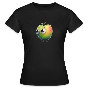 Niedlicher Apfel Charakter mit Kulleraugen - Frauen T-Shirt - Schwarz - Vorne - AI Model Female 172 dark (172cm)