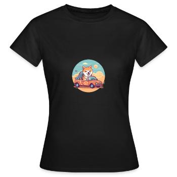 Chien Shiba Inu, voyage en voiture, vacances d'été - T-shirt Femme - noir - Devant - AI Model Female 172 dark (172cm)
