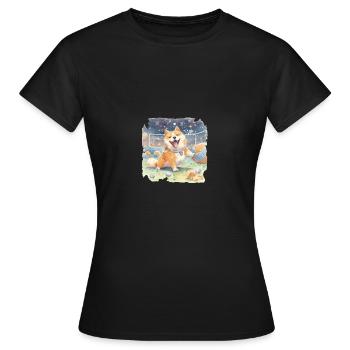 japanisch Hund Shiba Inu buntes Aquarell Fußball - Frauen T-Shirt - Schwarz - Vorne - AI Model Female 172 dark (172cm)