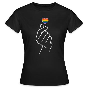 Pride Herz Regenborgen Fingerherz  - Frauen T-Shirt - Schwarz - Vorne - AI Model Female 172 dark (172cm)
