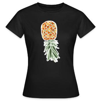 Upside-down Pineapple – Tropical Illustration - Women's T-Shirt - black - Front - AI Model Female 172 dark (172cm)