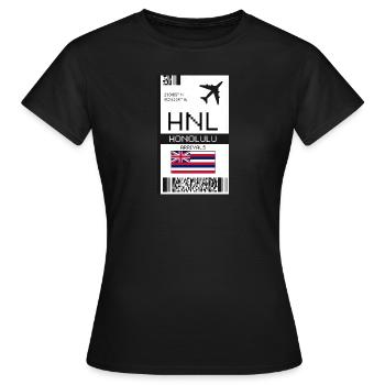 Honolulu, Hawaii Bordkarte - HNL Flughafen - Frauen T-Shirt - Schwarz - Vorne - AI Model Female 172 dark (172cm)