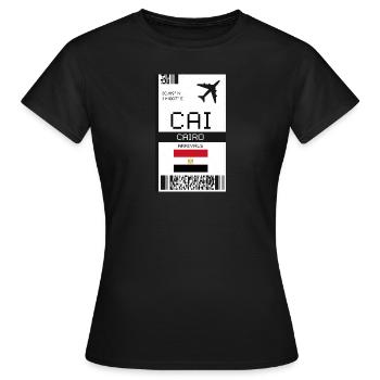 Bordkarte für Kairo, Ägypten - CAI Flughafenticket - Frauen T-Shirt - Schwarz - Vorne - AI Model Female 172 dark (172cm)