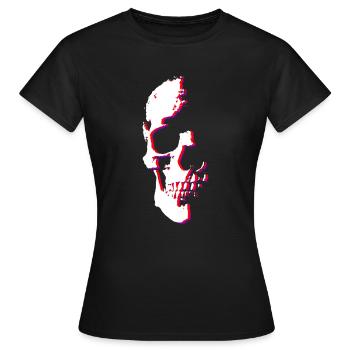 Halber Totenkopf - Glitch - Frauen T-Shirt - Schwarz - Vorne - AI Model Female 172 dark (172cm)