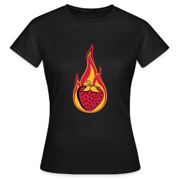 feu feu brûlure chaud chaud fraise fruité l - T-shirt Femme - noir - Devant - AI Model Female 172 dark (172cm)