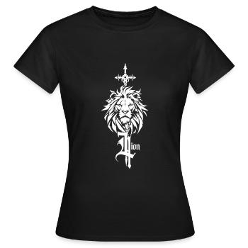 Krieger Löwe mit Schwert – Mittelalter Fantasy Design - Frauen T-Shirt - Schwarz - Vorne - AI Model Female 172 dark (172cm)