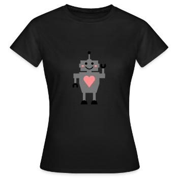 Winkender Roboter mit Antenne und Herz - Frauen T-Shirt - Schwarz - Vorne - AI Model Female 172 dark (172cm)