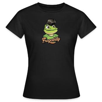 Cartoon-Frosch mit Rockabilly-Haarschnitt - Frauen T-Shirt - Schwarz - Vorne - AI Model Female 172 dark (172cm)