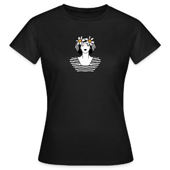 Gänseblümchen-Eleganz: Schwarz, Weiß und Gelb - Frauen T-Shirt - Schwarz - Vorne - AI Model Female 172 dark (172cm)
