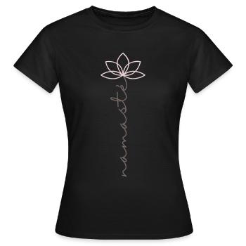 Namasté Schriftzug - Zarte Yoga Blume Lotusblume - Frauen T-Shirt - Schwarz - Vorne - AI Model Female 172 dark (172cm)